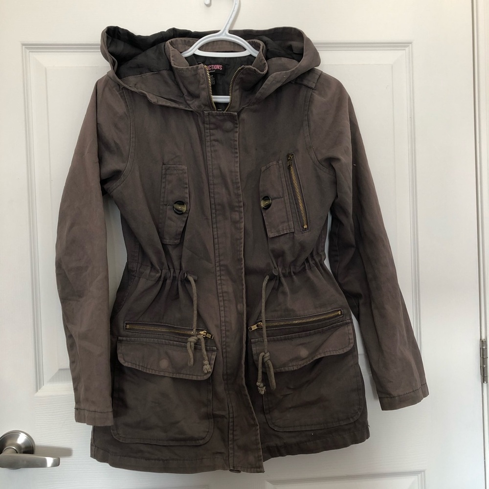 Grey Cinched Waist Parka